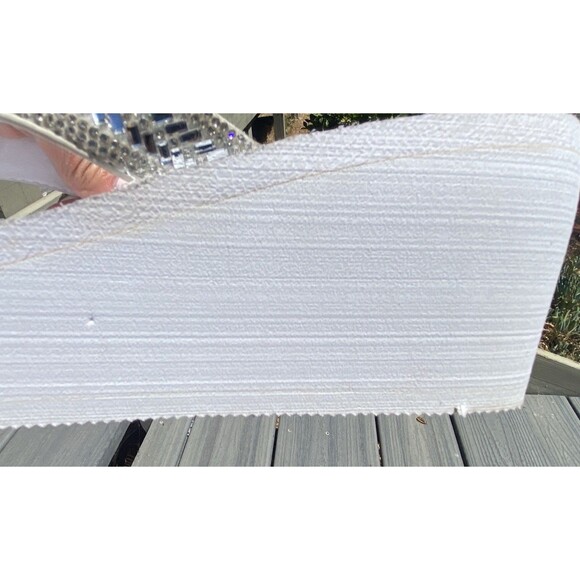 SO Platform Wedge Flip Flops Womens White Rhinestone Sparkly Good Y2K Sandals - Picture 5 of 6